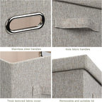 Large 17 36 Quart Collapsible Stackable Storage Bins with Lids, 1 Pack Beige Foldable Fabric Closet Storage Boxes with Lids, 4 Handles Toy Heavyduty Dark Gray Linen Storage Cube Box