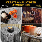 eZAKKA Round Halloween Tablecloth, 70 Inch Spider Webs Tablecloths Black Tablecloth Lace Fabric Table Cloths Spooky Table Cover for Parties Gothic Halloween Home Decorations