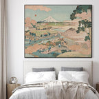 SIGNWIN 60"x72" Extra Large Framed Wall Art Japanese Ukiyo-e Landscape, Timeless Mt. Fuji Scene for Zen-Inspired or Asian-Style Interiors for Home Living Room Bedroom Decor (Frame Assembly Required)