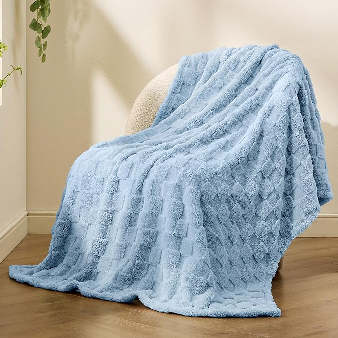 Bedsure GentleSoft Light Blue Throw Blanket for Couch - Checkered Fleece Blankets Gifts for Women Men Girls, Cute Soft Cozy Throw for Bedroom Home Decor Gifts, 50x60 Inches
