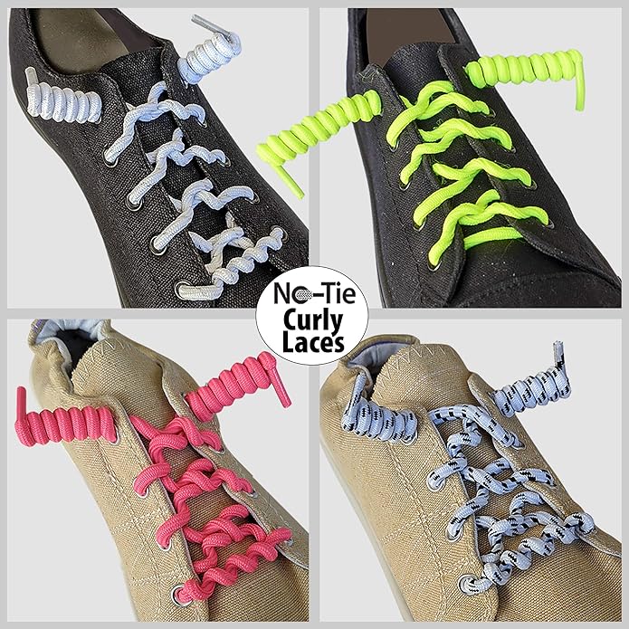 FOOTMATTERS Curly No Tie Shoe Laces - Elastic Spring Laces