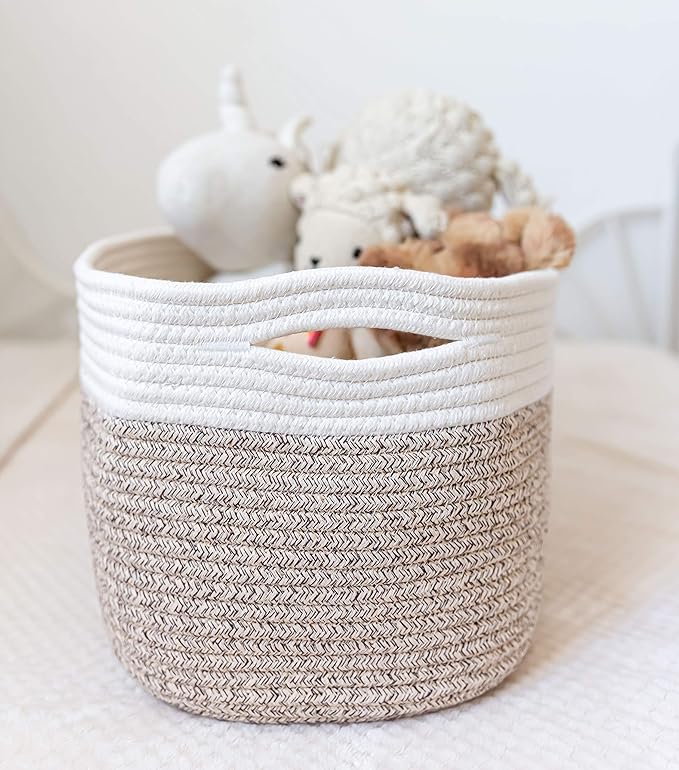 OrganiHaus Woven Storage Baskets for Organizing, Cotton Rope Organizer Bins for Shelves, Closet & Nursery, Dog Toy Basket, Decorative Bins for Toys, Towels & Books - 15x10x9, Brown