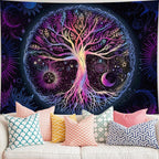 FORATER Tree of Life Tapestry Wall Hanging Colorful Life Tree Tapestries Aesthetic Sun and Moon Galaxy Wall Tapestry for Bedroom Living Room Dorm(53 x 61 Inch, Multicolor)