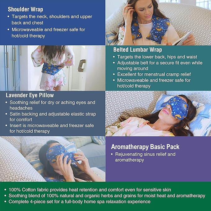 Nature’s Approach Aromatherapy Heating Pad 4-Piece Microwave Heating Pad Set with 12 Soothing Herbs