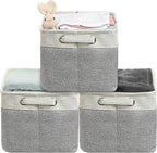 SIMPLE HOUSEWARE Large Fabric Storage Bin, 14.4" x 10" with Handles, 3-Pack, Foldable Organizer for Closet and Shelf, Gray