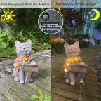 Solar Cat Garden Statue for Outdoor Decor, Cat Solar Light with Flowers, Resin Welcome Cats for Garden, Yard, Lawn Decor, Cats Lover Gifts for Women