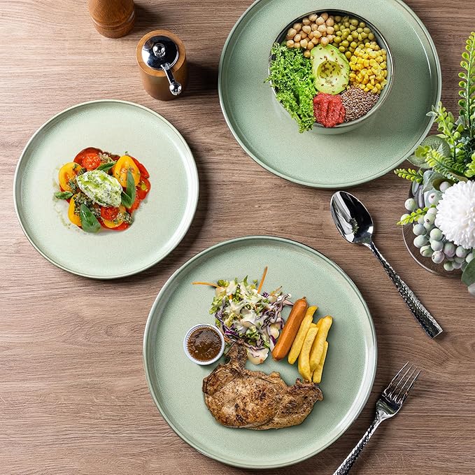 GBHOME Ceramic Dinnerware Sets for 8, 24 Pieces Stoneware Plates and Bowls Sets, Scratch Resistant Dishes, Dishwasher & Microwave Safe-Pastel Green