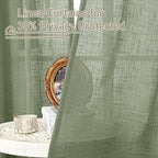 LAMIT Linen Curtains 102 Inches Long for Living Room, Bronze Grommet Linen Textured Sheer Curtains Light Filtering Drapes for Boho Farmhouse, 2 Panels, 52 x 102 Inch, Sage Green