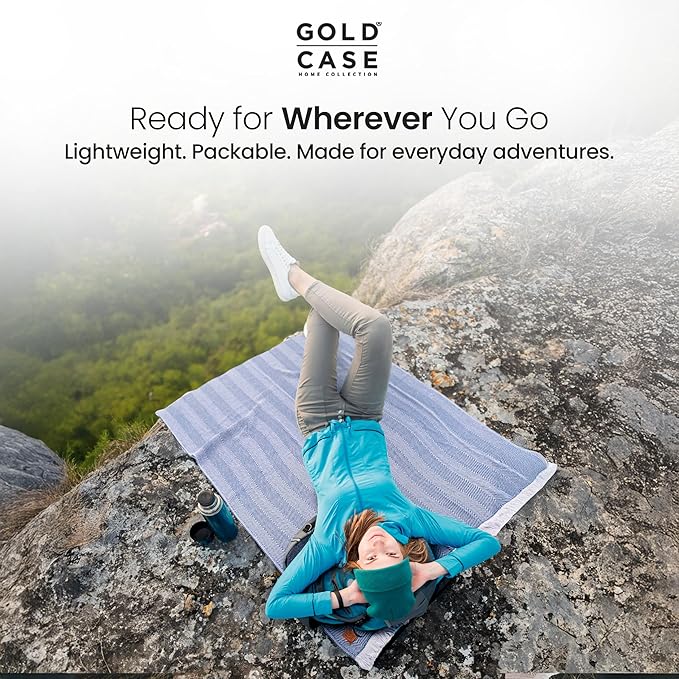 Gold Case Throw Blanket for Couch – 100% Recycled Turkish Cotton Blankets & Throws – Elegant Decorative Throw Blankets for Living Room Sofa – Woven Throws for Couch – Elegant Navy Blue – 50x60