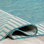 nuLOOM 9'6" x 12' Outdoor Area Rug, Casual Design With Striped Border, Stain Resistant, Highly Durable, For Patio, Balcony, Bedroom, Living Room, Dining Room, Bathroom, Teal