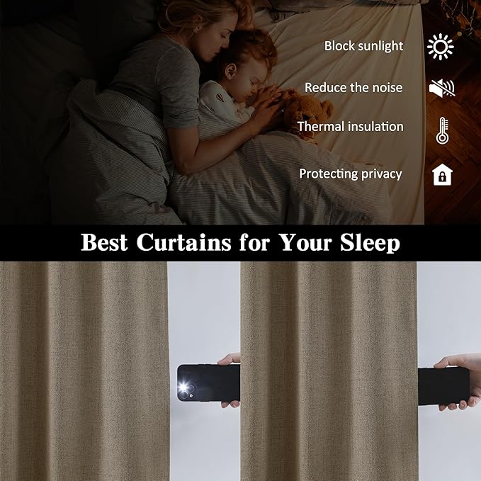 RAIN CITY 140 Inch Long Blackout Curtains 2 Panels Set,Linen Blend Pleated Look Hidden Tab Drapes with Hooks Easy Slide Privacy High Living Room Curtains for High Ceiling Long Window 50x140