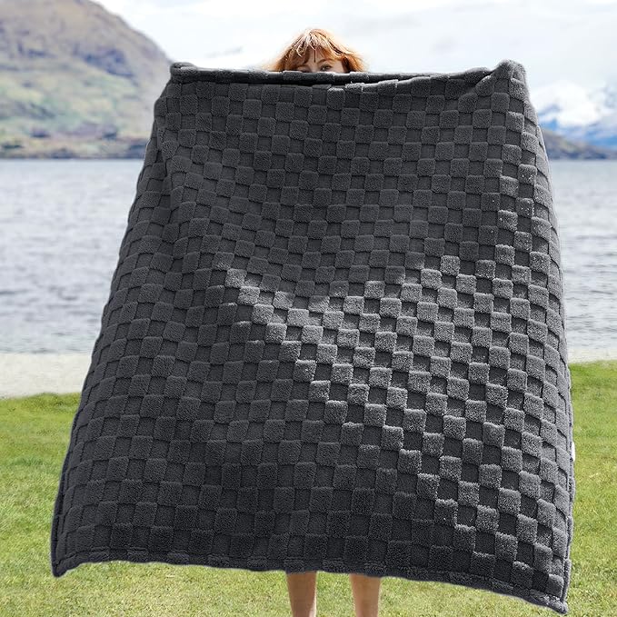 Bedsure GentleSoft Dark Grey Throw Blanket for Couch - Checkered Fleece Blankets Gifts for Women Men Girls, Cute Soft Cozy Throw for Bedroom Home Decor Gifts, 50x60 Inches