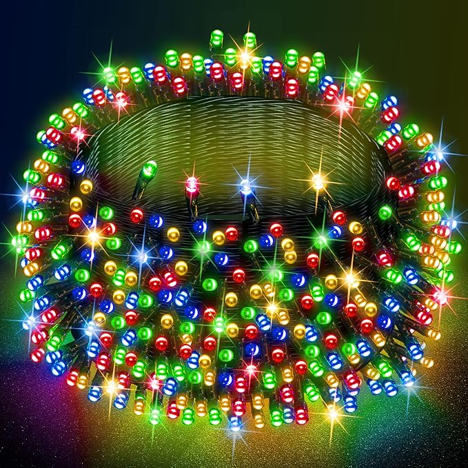 Dazzle Bright Multi-Colored Christmas String Lights, 82ft 1000 LED Waterproof Green Wire Fairy Lights with 8 Modes, Outdoor Lights for Xmas Tree Holiday Wedding Party Christmas Decorations