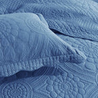 MarCielo 3-Piece 100% Cotton Oversized Bedspread Lightweight Quilt Coverlet Embroidery Farmhouse Bedding Set (Tf Midtone Blue, Oversized Queen (100"x106"))