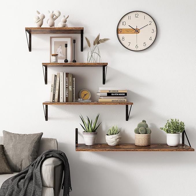 Fun Memories 40 Inch Floating Shelves, 10 Inch Deep Wall Shelf, 40 x 10 Floating Shelf Set of 2, Wood Floating Shelf Wall Mounted, Large Kitchen Living Room Bedroom Storage Shelves, Rustic Brown
