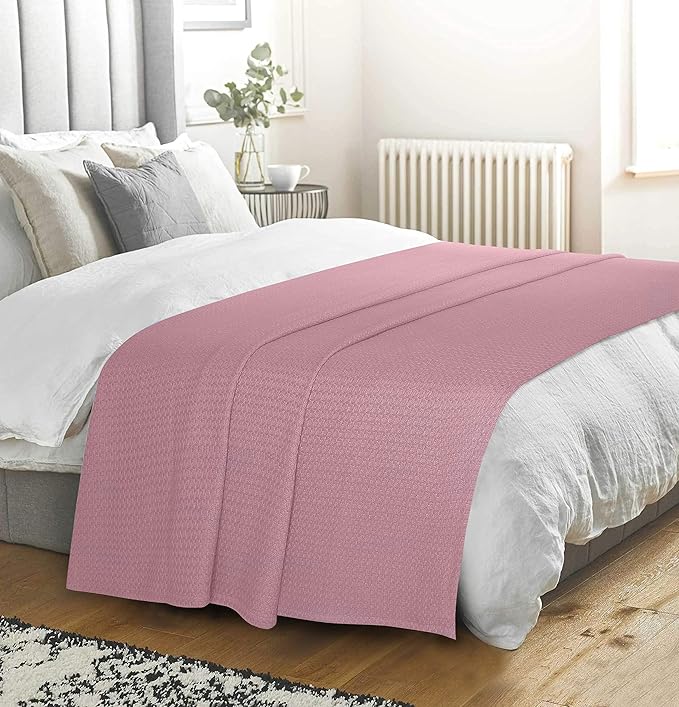 BELIZZI HOME 100% Cotton Bed Blanket, Breathable Bed Blanket Full Queen Size, Cotton Thermal Blankets Full Queen, Perfect for Layering Any Bed for All Season, Purple