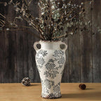 Enra Vintage vase with Handle,12.6 inch Blue and White Ceramic Decorative Flower vase, Chinoiserie Floral Vase,Large Rustic Vases for Home Decors, Living Room, Bookshelf, Office