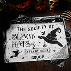 Umigy 6 Pcs Halloween Placemats 12"x18" Gothic Bat Placemats Kitchen Decoration Washable Witch Place Mats Rectangle Skull Table Mats for Halloween Dining Table Accessories(Black White Character Style)