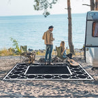 GENIMO 6' x 9' Outdoor Rug Waterproof for Patio Decor, Foldable Reversible Plastic Straw Area Rugs Mat for Camper, Morden Carpet for Outside, Rv, Deck, Porch, Picnic, Beach, Balcony, Black & White