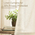 LAMIT Beige Linen Curtains for Windows 2 Panels Set, 48 Inch Linen Textured Light Filtering Drapes Bronze Grommet Boho Panels for Farmhouse/RV Camper/Loft, 34 x 48 Inch