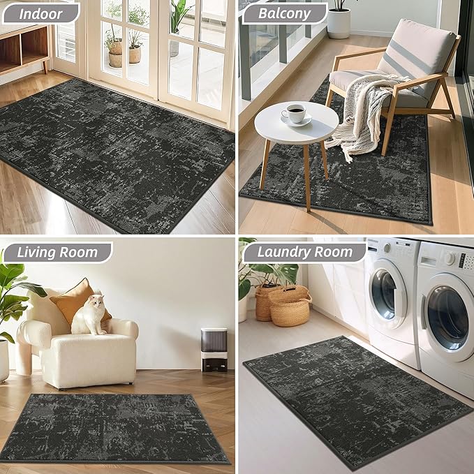 BEQHAUSE Dirt Trapper Door Mat 20"x32" Non-Slip Door Mats Washable Entryway Rugs Stain Resistant Doormat Absorbent Welcome Floor Mat for Front Back Door, Muddy Wet Shoes & Paws,Dark Grey