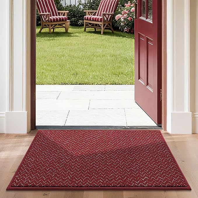 COSY HOMEER-Door-Mat 24"x36" Non Slip Absorbent Entryway Rugs Dirt Trapper Doormats Washable Entrance Mats Low Pile Welcome Floor Mat for Front Back Door and Entry Mats,Red