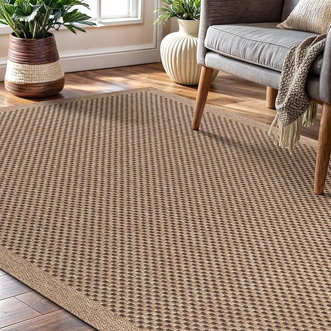 CAMILSON Easy Jute Rug 4x6, Indoor Outdoor Natural Color Fiber Area Rugs for Living Room Patio and Kitchen Rug, Sisal Boho Woven Design, Easy-Cleaning, Washable Outside Carpet Alfombras para(4 x 6)