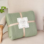Chunky Cable Knit Throw Blanket Lightweight Light Green 100% Organic Cotton Blanket for Sofa Couch Bed Baby Nursery, Rustic Shabby Chic Modern Farmhouse, 60” x 80” Bonus Laundering Bag