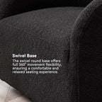 KINWELL 32" Wide Modern Boucle Swivel Barrel Chair, No Assembly Round Upholstered Swivel Accent Armchair for Living Room, Bedroom, Office (Black)