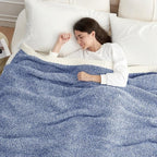 Snuggle Sac Queen Size Bedding Blankets, Super Soft Warm Oversized Blankets for Bed, Cozy Knit Fuzzy Plush Bed Blankets,Heather Royal Blue,90x90 inches