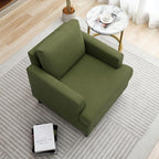 Mid-Century Accent Chair,Modern Linen Fabric Armchair for Living Room,Comfy Upholstered Reading Accent Chairs for Bedroom,Single Sofa Chair with Wood Legs (Green, 2 Pack)