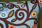 Lumbar Klimt Pillow Cover | Green Birds | Tree of Life | Modern Floral | Outdoor Pillows | Mid Century Chair Cushion | Handmade Wool Size 14x20