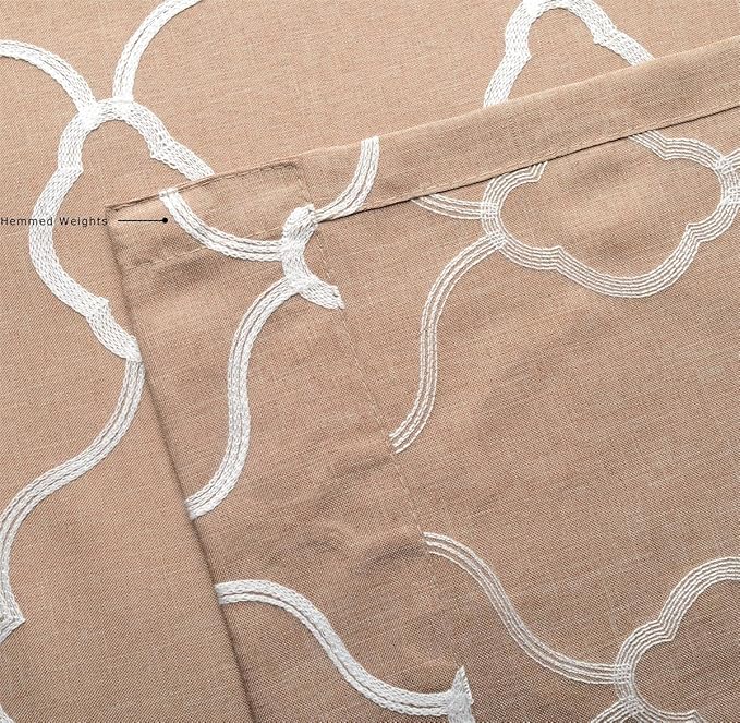 MIUCO Moroccan Embroidery Semi Sheers Curtain Faux Linen Grommet Window Curtains for Office 52 x 95 Inch 2 Panels, Taupe