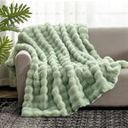 Cozy Bliss Faux Fur Throw Blanket for Couch, Fuzzy Soft Plush Thick Bubble Blanket for Sofa Bedroom Living Room, 60 * 80 Inches Sage Green