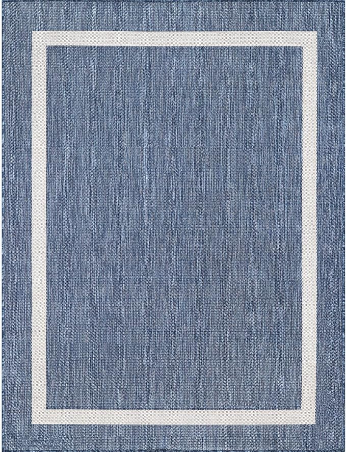Bordered Outdoor Rug 8x10 Washable Outside Carpet for Indoor Patio Porch Waterproof Easy Cleaning Non Shedding Area Rugs Blue 8 x 10