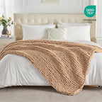 Carriediosa Chunky Knit Throw Blanket 60" X 80" Twin, 100% Hand Made Large Chenille Loop Yarn Soft Fluffy Throws for Couch Sofa Bed, Big Crochet Cozy Heavy Thick Cable Woven Blankets, Tan Brown