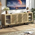 Farmhouse TV Stand for TVs up to 85 Inch, Entertainment Center TV Console with Storage Cabinets and Glass Doors, Media Console for Living Room,Oak