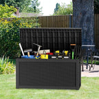 260 Gallon Deck Box XXL Large Outdoor Storage for Patio Furniture,Outdoor Cushions,Garden Tools and Pool Supplies,Waterproof,Resin,Lockable(Black Rattan)