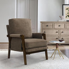 Modern Accent Chair for Living Room Mid Century Arm Chair Upholstered Bedroom Chair Comfy Lounge Chair with Solid Wood Frame, Dark Brown