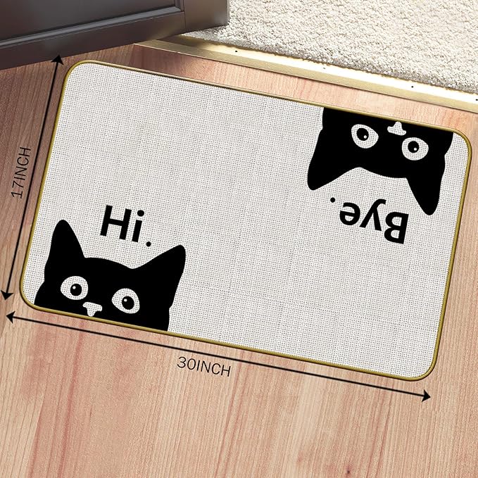 Mingnei Hi Bye Cat Welcome Doormat - Door Mat for Home Kitchen Entrance, Funny Black Cat Lover Floor Mat for Indoor/Outdoor Entryway Rug 30x17 (Color1)