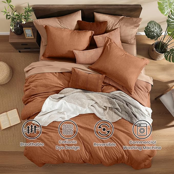 Monbix Full Size Comforter Set, Autumn Leaf Bedding Comforter for Full Size Bed Set Reversible, Bedding Sets Full 7 Pieces, Cationic Dyeing Bed in a Bag with Comforter, Sheets, Pillowcases & Shams