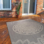 CAMILSON Outdoor Rug 10x14 Modern Area Rugs for Large Indoor and Outdoor Patios and Porches - Waterproof Washable Non-Shedding Easy-to-Clean Outside Carpet (10 x 14, Medallion - Grey/White)