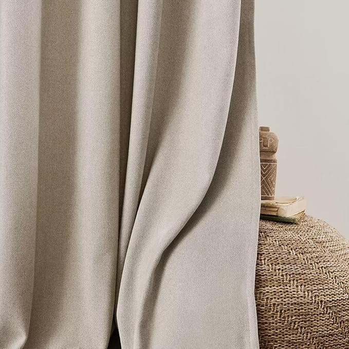 Joydeco Linen Curtains 90 Inch Length, Light Filtering Curtains for Bedroom Living Room, 52 Inches Wide Faux Linen Drapes with Rod Pockets (52x90 inch, Linen)