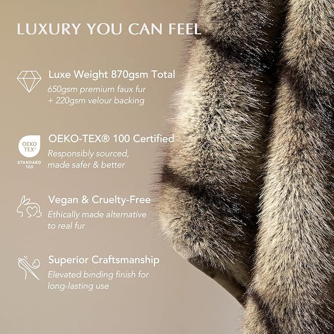 Luxury Faux Fur Throw Blanket, Soft Fluffy Faux Mink Blankets for Bed, Couch, Sofa, Thick Cozy Plush Warm Fur Throws with Reversible Velvet, Ombré Sable Brown, 60"x80"