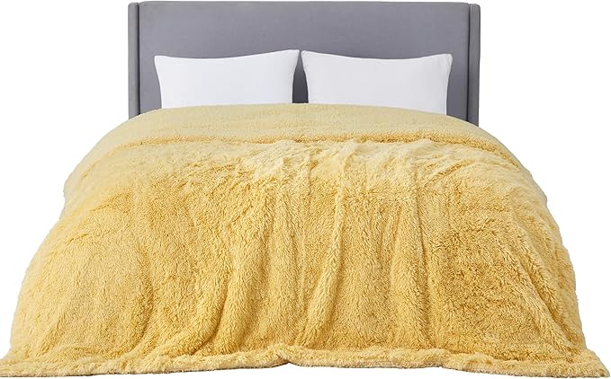 Bedsure GentleSoft Fluffy Yellow King Size Blanket for Bed, Thick Soft Sherpa Faux Fur Fleece Bedding Fuzzy Plush Winter Warm Heavy Big Large King Blanket, Cozy Yellow Gifts for Men Women, 108x90
