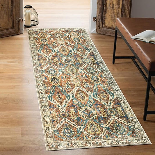 Keen Home Design 2x7 Rug - Machine Washable Runner Rug with Non-Slip Backing, Ideal for Hallway, Entryway, Kitchen, Laundry Room - Vintage, Easy Clean, Durable, Low Pile Rug - (2'6" x 7')