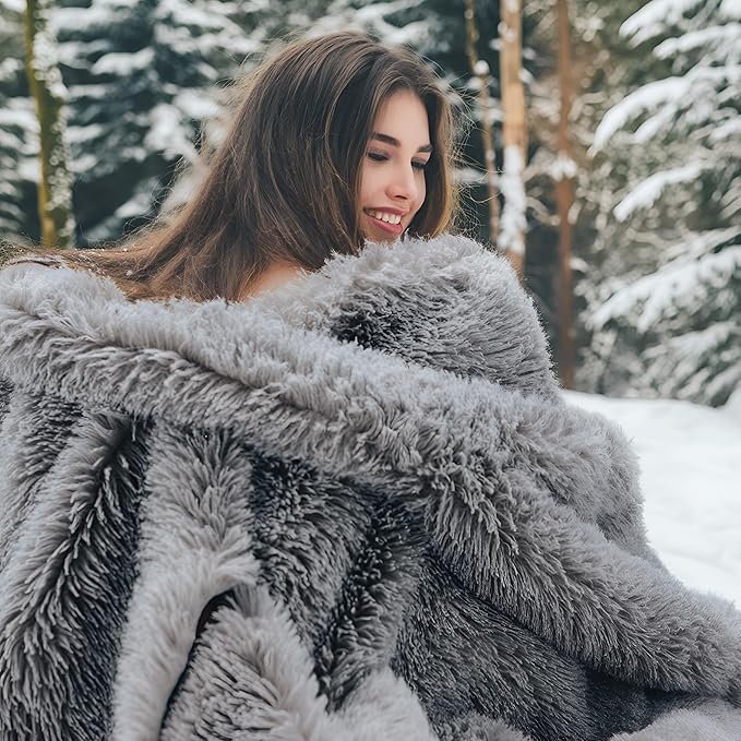 Bedsure GentleSoft Fluffy Grey King Size Blanket for Bed, Thick Soft Sherpa Faux Fur Fleece Bedding Fuzzy Plush Winter Warm Heavy Big Large King Blanket, Cozy Grey Gifts for Men Women, 108x90