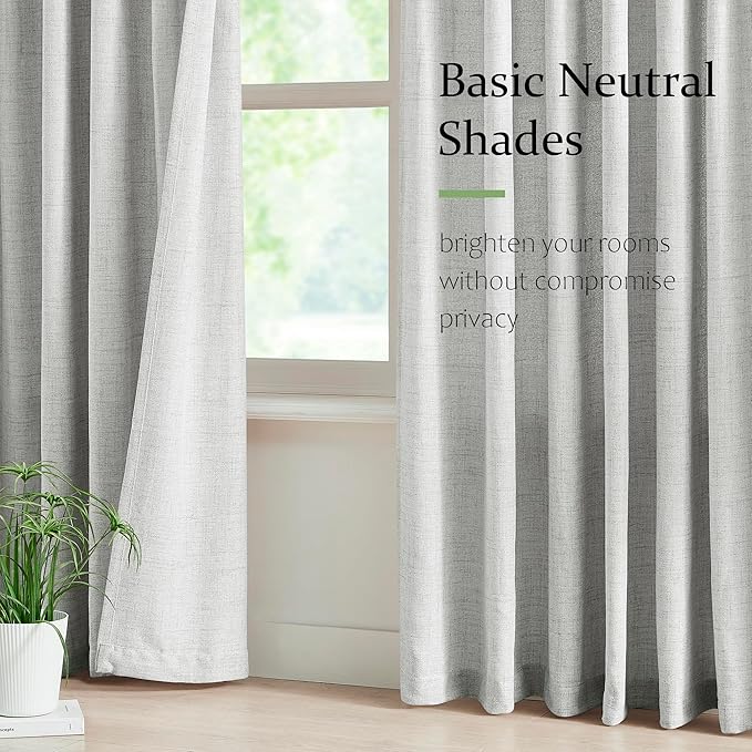 FMFUNCTEX Pinch Pleated Curtains 96 Inches Long for Living Room, Grey Semi Sheer Faux Linen Textured Pleat Drapes for Bedroom with Hooks, Light Filtering Farmhouse Window Drapes 2 Panels