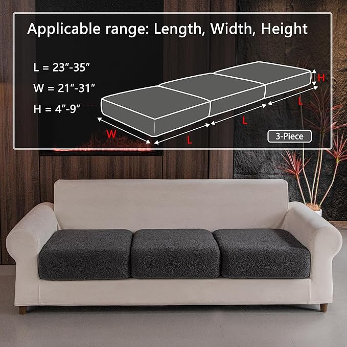 Couch Cushion Covers for Sectional Sofa, Stretch Soft Sofa Slipcovers Washable Wear-Resistant Universal Furniture Protector for Living Room(3 Seaters Covers, Dark Gray)