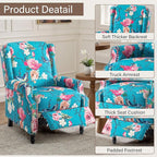 UIXE Floral Pushback Recliner Chair, Fabric Upholstered Armchair Push Back Accent Chair for Living Room, Rivet Trim Club Chair Home Theater Single Sofa Reading Seat - Peacock Blue